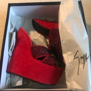 Giuseppe Zanotti Vibrant Red Crystal Wedges